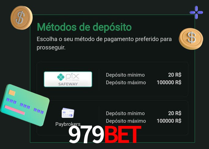 O cassino 979Bet oferece uma grande variedade de métodos de pagamento